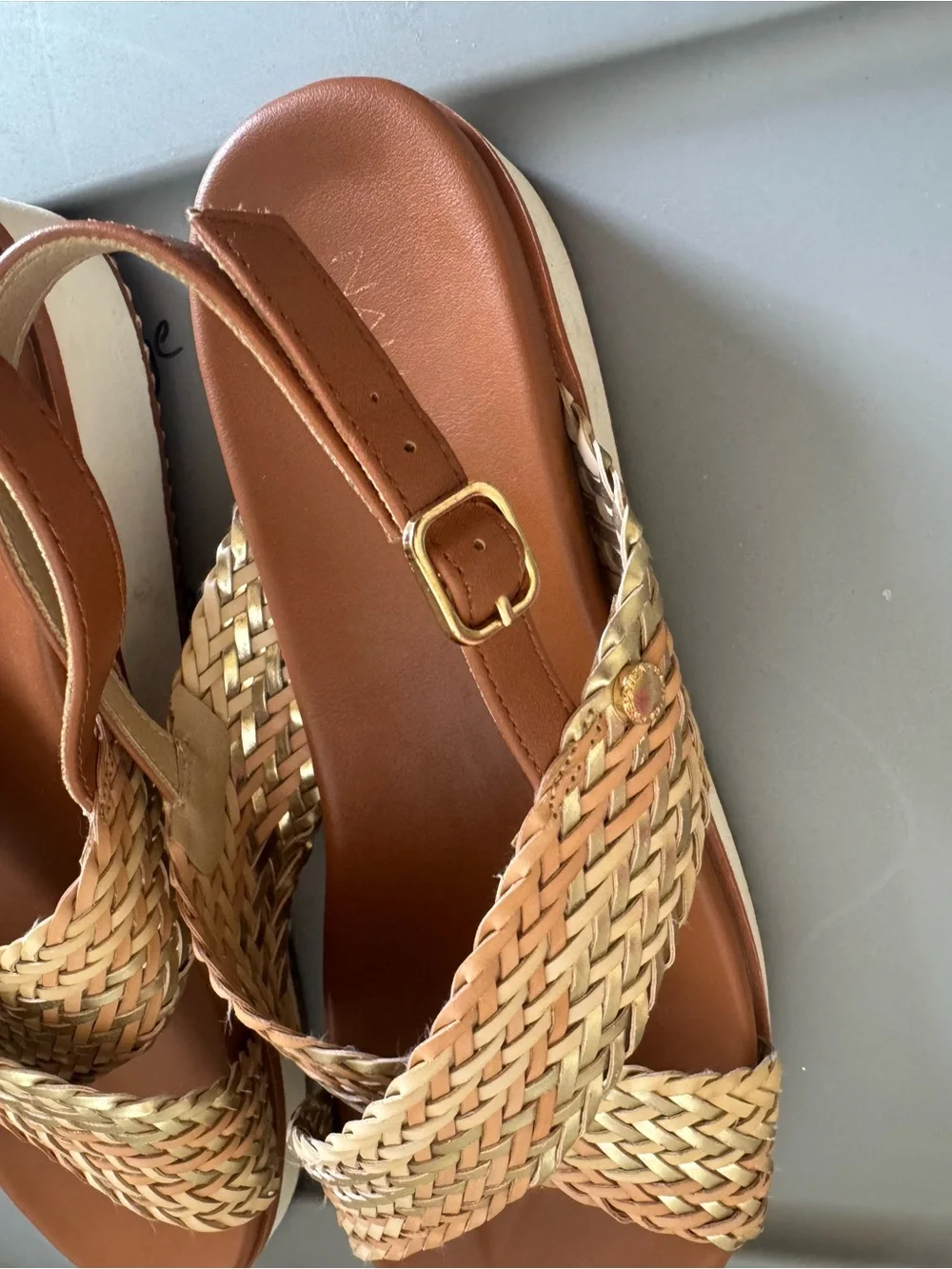 Nautica Women’s Woven Cross-Strap Slingback Sandals in Gold and Brown